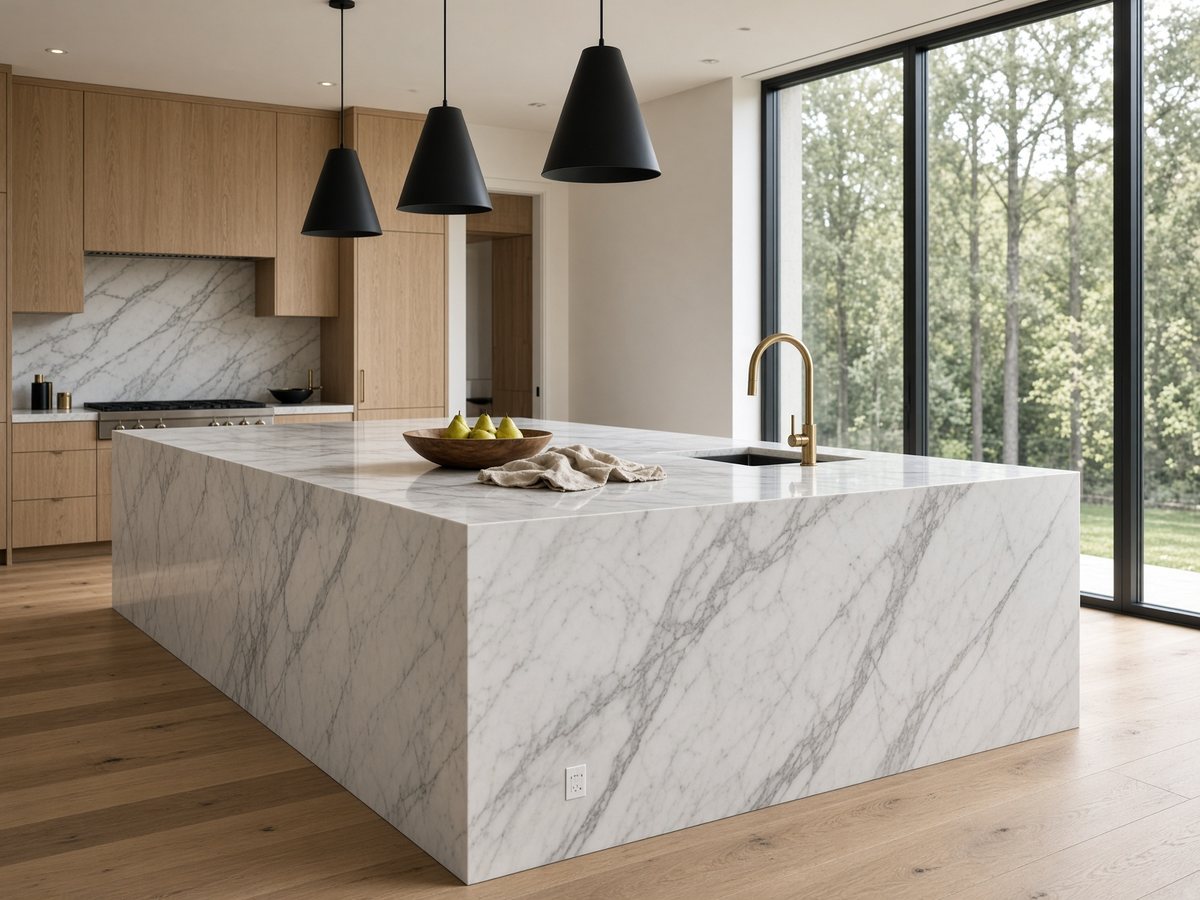 Kitchen island in a finished kitchen